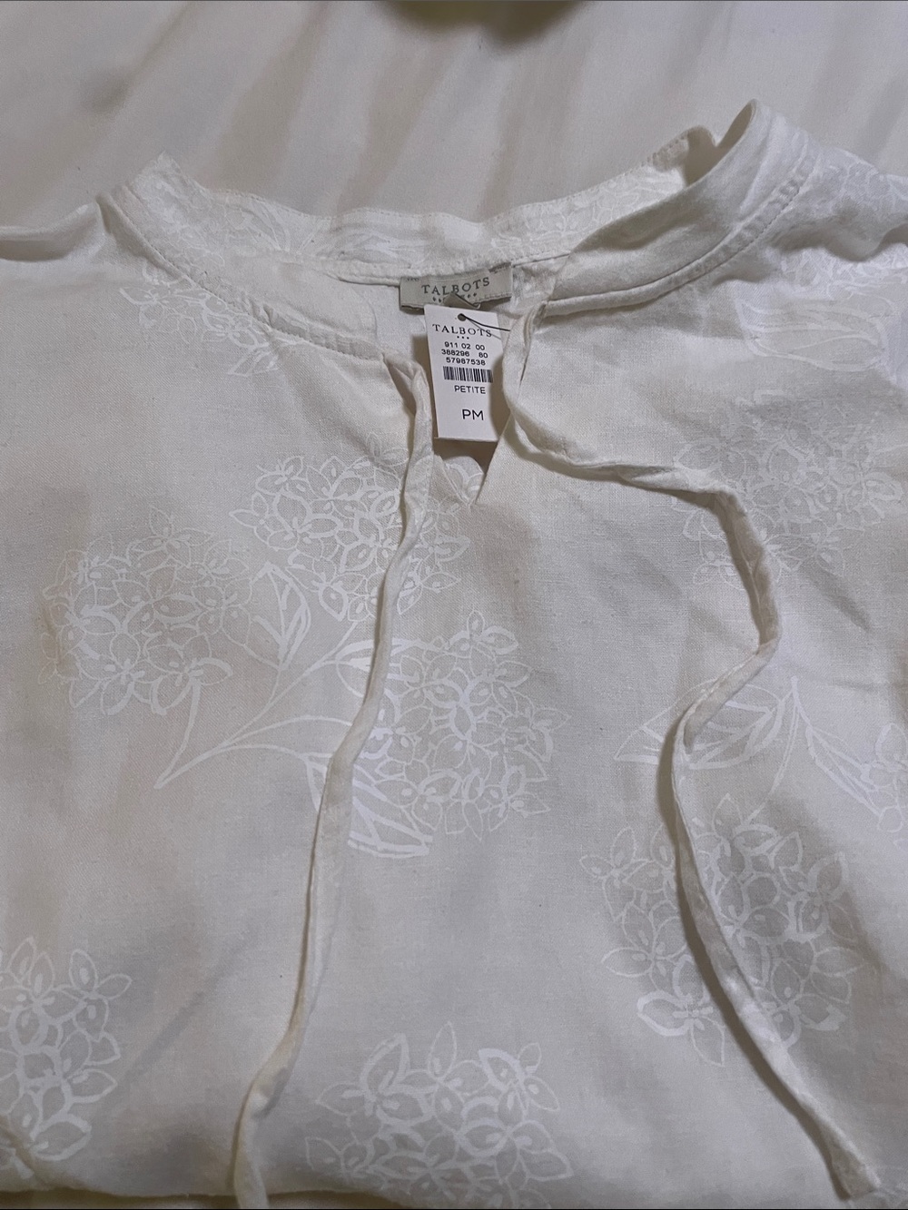 Talbots Cream Floral Tie-Neck Blouse